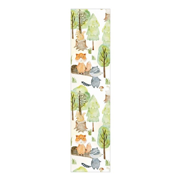 Schiebegardinen Set - Fuchs und Bär mit Bäumen - 6 Flächenvorhänge