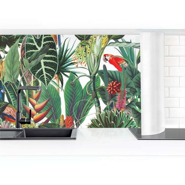 Küchenrückwand selbstklebend Bunter tropischer Regenwald Muster II