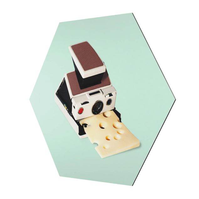 Hexagon Bild Alu-Dibond - Jonas Loose - Kamera mit Käse