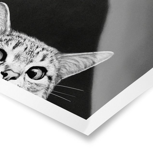 Poster - Illustration Katze Schwarz Weiß Zeichnung - Querformat 3:4