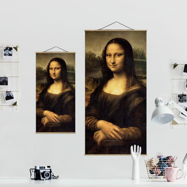 Stoffbild mit Posterleisten - Leonardo da Vinci - Mona Lisa - Hochformat 1:2