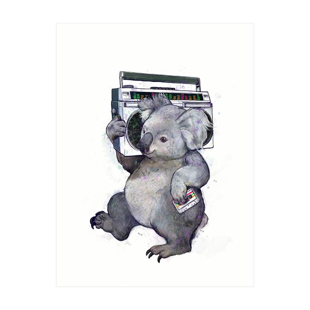 Moderne Teppiche Illustration Koala mit Radio Malerei