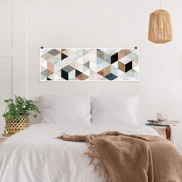 Moderne Poster Aquarell-Mosaik mit Dreiecken I