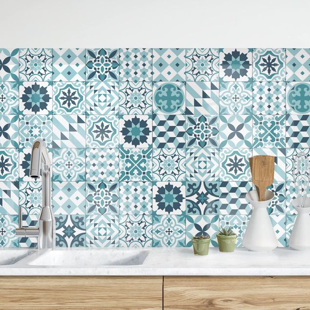 Platte Küchenrückwand Geometrischer Fliesenmix Türkis