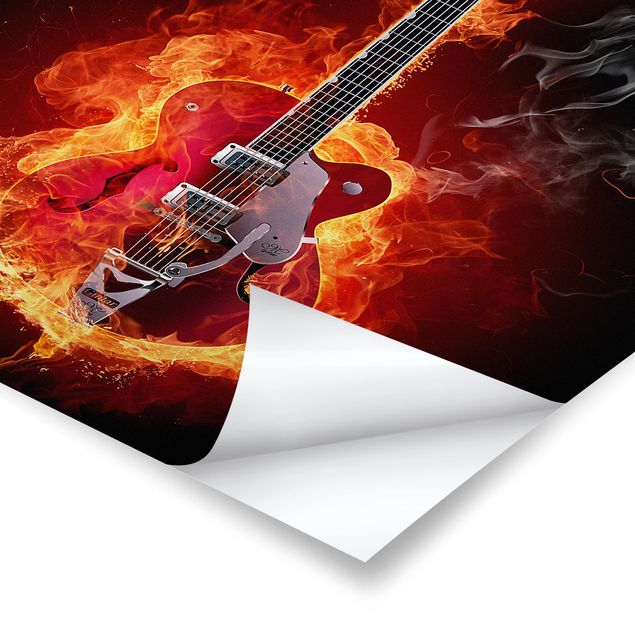 Poster - Gitarre in Flammen - Hochformat 3:2