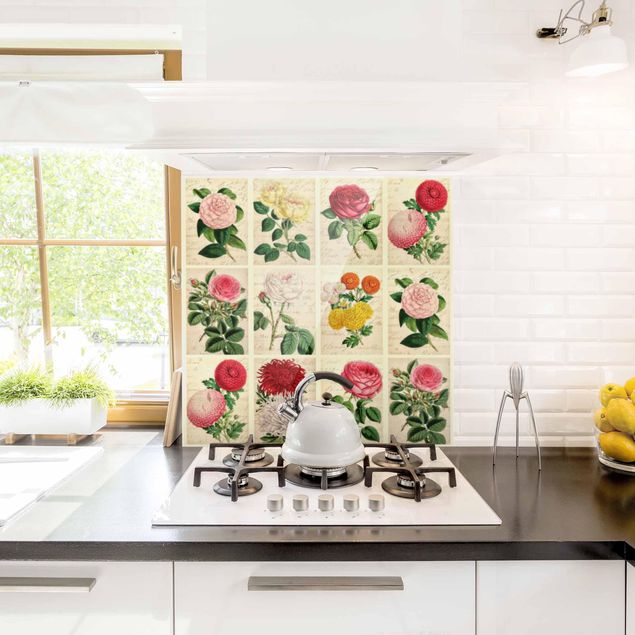 Küchenspritzschutz Vintage Blumen Collage
