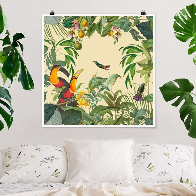 XXL Poster Vintage Collage - Vögel im Dschungel