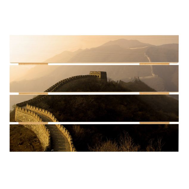 Holzbild - Sonnenaufgang über der chinesischen Mauer - Querformat 2:3