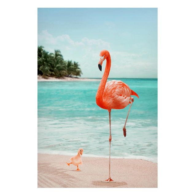 Magnettafeln Natur Strand mit Flamingo