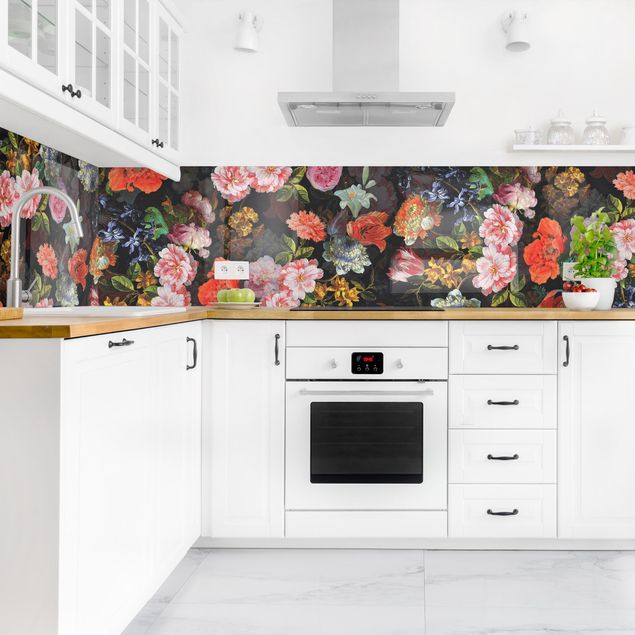 Wandpaneele Küche Dunkles Blumenbouquet