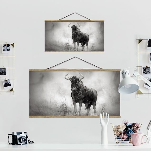 Stoffbild mit Posterleisten - Staring Wildebeest - Querformat 2:1