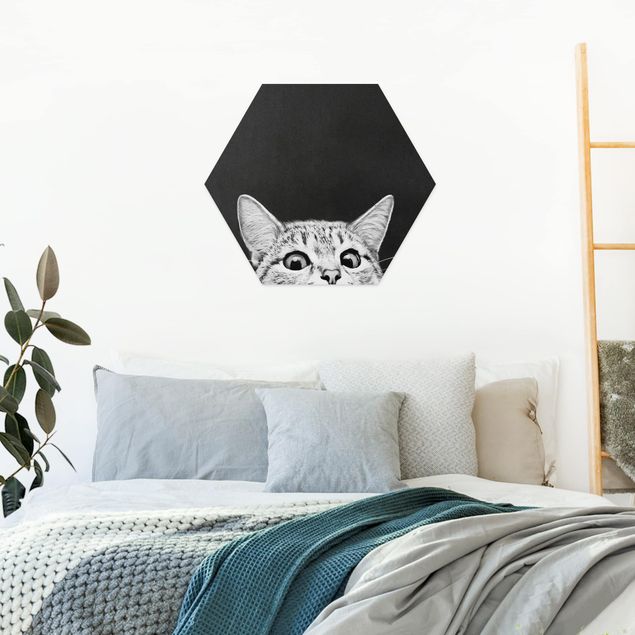 Hexagon Bild Forex - Illustration Katze Schwarz Weiß Zeichnung