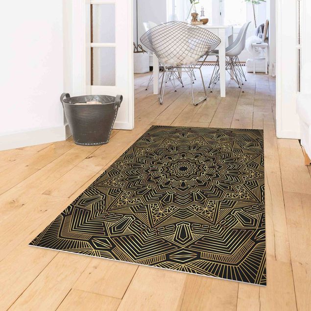 Moderner Teppich Mandala Stern Muster gold schwarz