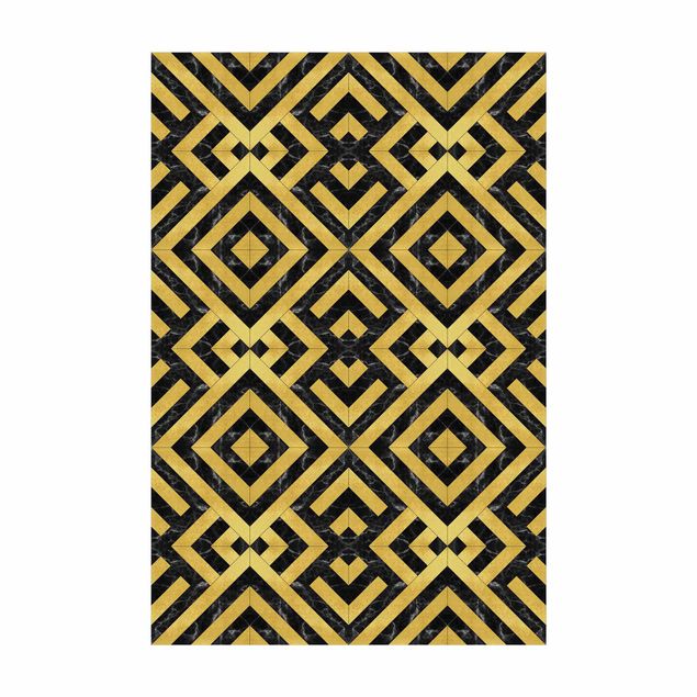 Vinyl-Teppich - Geometrischer Fliesenmix Art Deco Gold Schwarzer Marmor - Hochformat 2:3