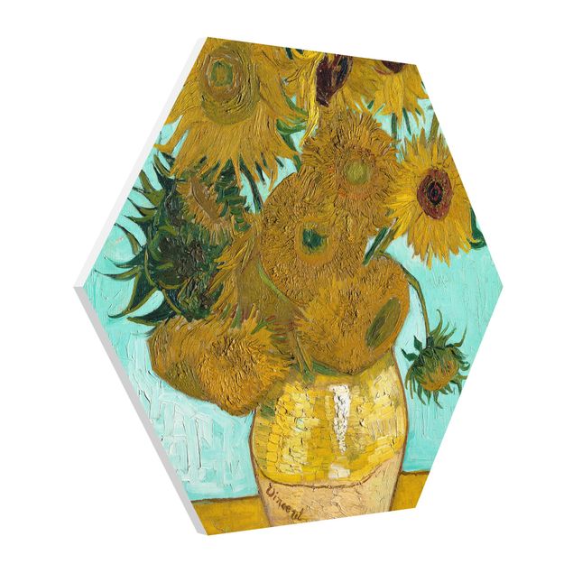 Hexagon Bilder Vincent van Gogh - Vase mit Sonnenblumen