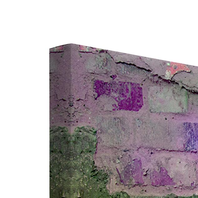 Leinwandbild 5-teilig - Bunte besprühte alte Wand aus Backstein