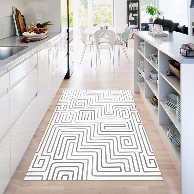 Aussenteppich Labyrinth Muster in Grau