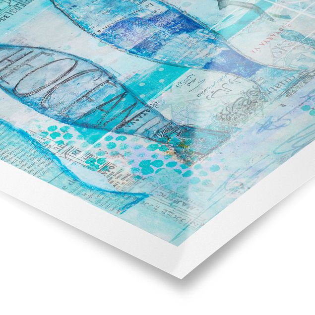 Poster bestellen Bunte Collage - Blaue Fische