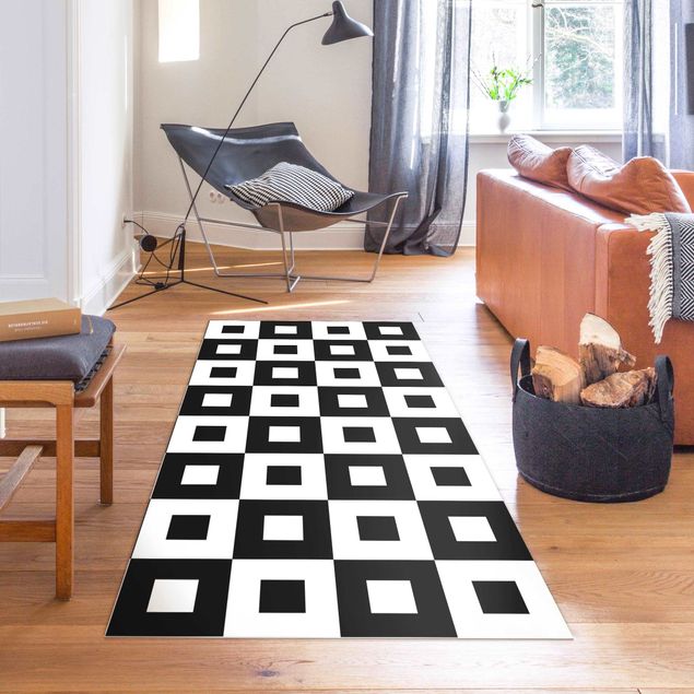 Teppich für Balkon Geometrisches Muster aus Schwarz Weißen Quadraten