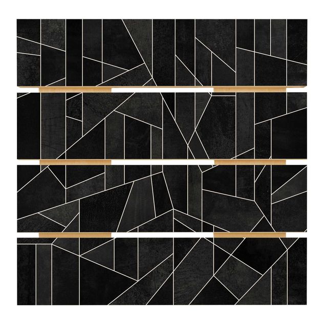 Holzbild - Elisabeth Fredriksson - Schwarz Weiß Geometrie Aquarell - Quadrat 1:1