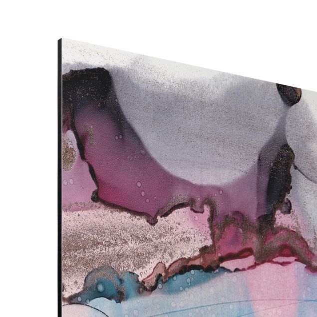 Alu-Dibond - Wellenreiten in Violett mit Roségold - Querformat