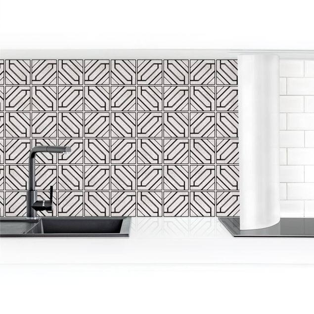 Küchenrückwand selbstklebend Fliesenmuster Rauten Geometrie schwarz