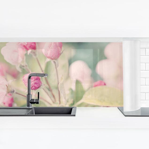 Küchenrückwand selbstklebend Apfelblüte Bokeh rosa