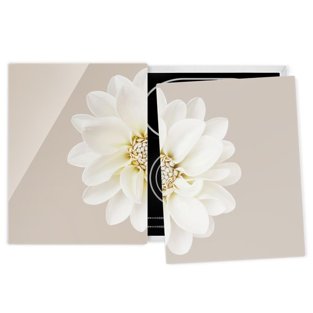 Herdabdeckplatten Blumen Dahlie Weiß Taupe Pastel Zentriert