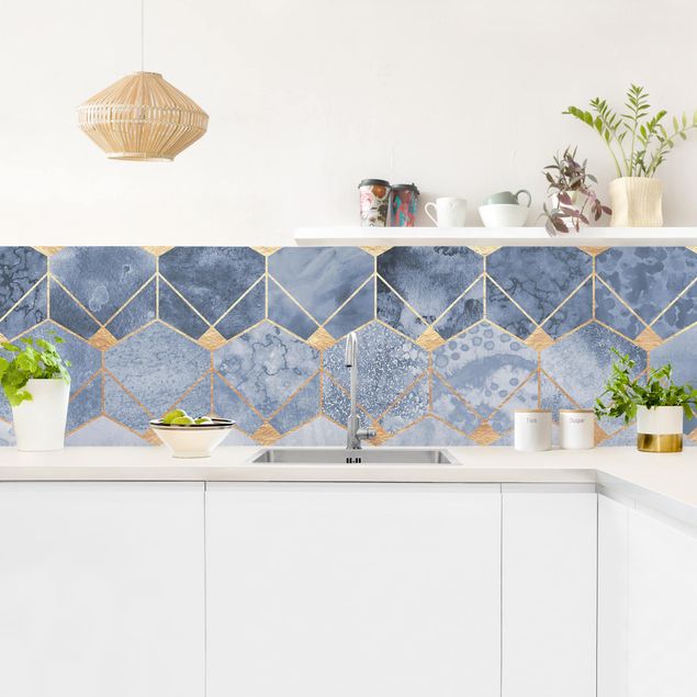 Küchenspiegel Blaue Geometrie goldenes Art Deco
