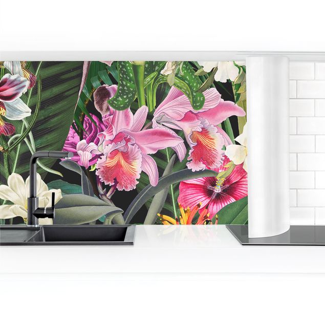 Küchenrückwand selbstklebend Bunte tropische Blumen Collage II
