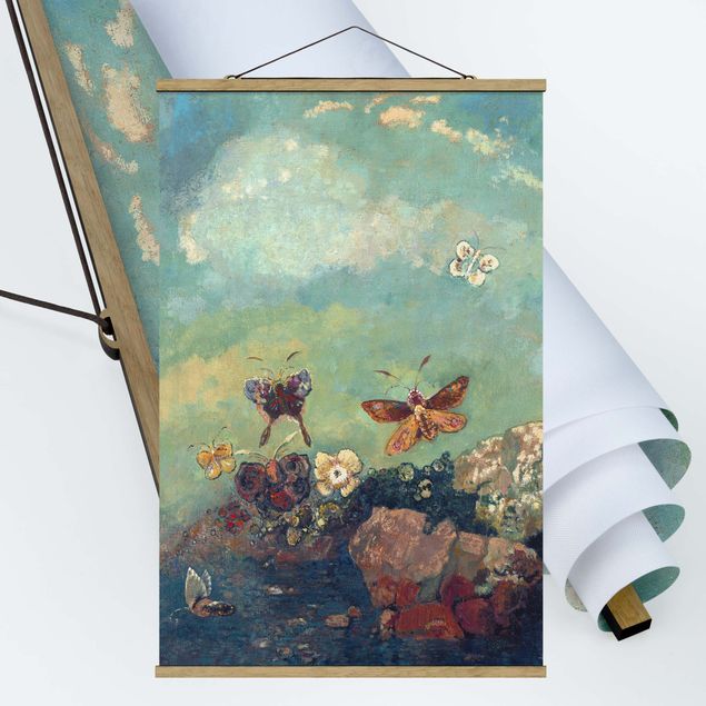 Stoffbild mit Posterleisten - Odilon Redon - Schmetterlinge - Hochformat 2:3