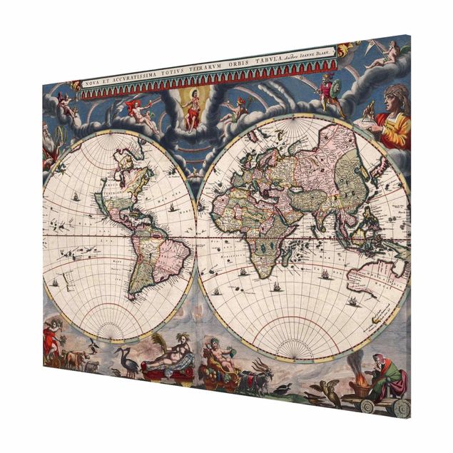Magnettafel Motiv Historische Weltkarte Nova et Accuratissima von 1664