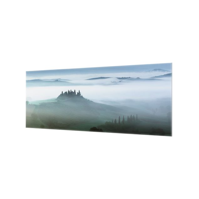 Spritzschutz - Bauernhaus im Nebel - Panorama 5:2