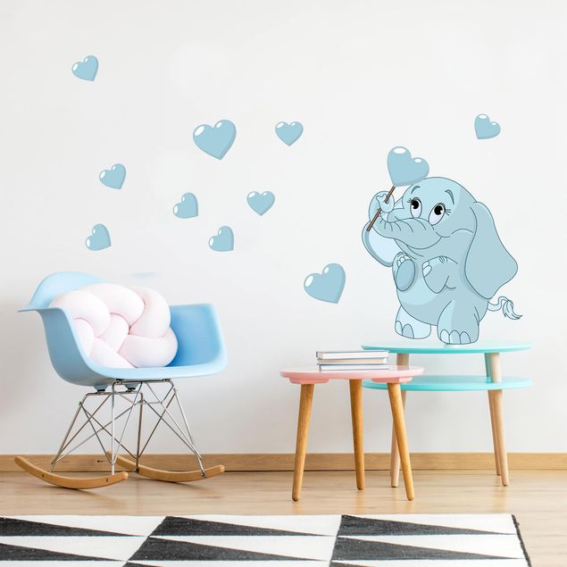Wandtattoo Tiere Elefantenbaby mit blauen Herzen