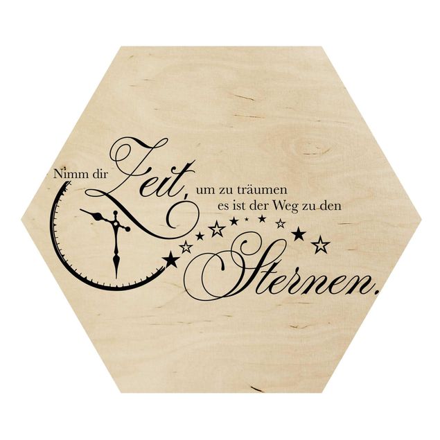 Hexagon Bild Holz - Nimm dir Zeit - Sterne