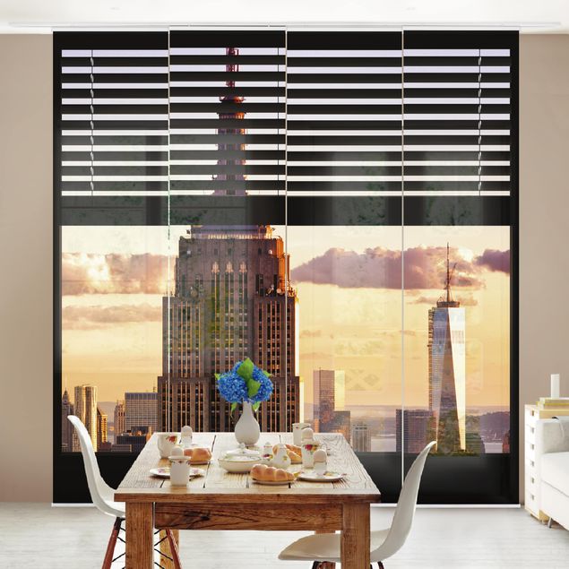 Schiebegardinen Set - Fensterblick Jalousie - Empire State Building New York - Flächenvorhänge