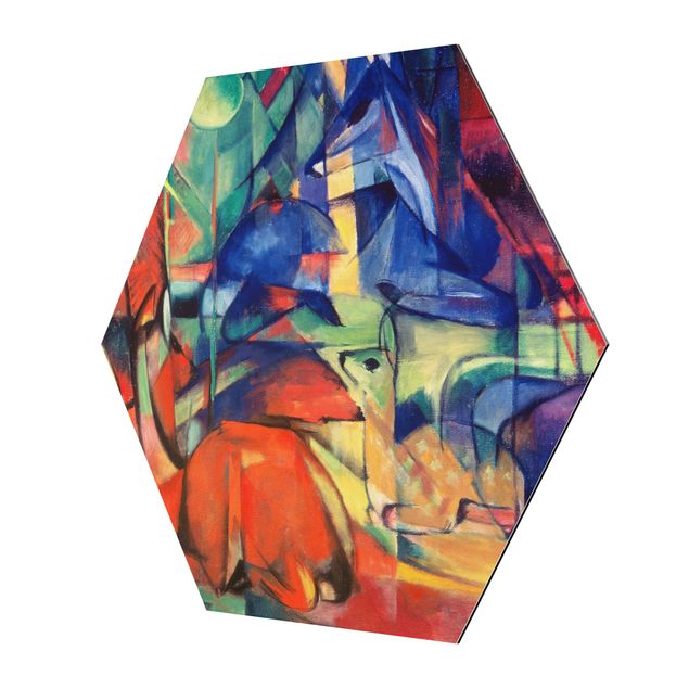 Hexagon Bild Alu-Dibond - Franz Marc - Rehe im Walde