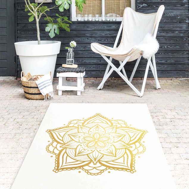Teppich modern Mandala Blüte Illustration weiß gold