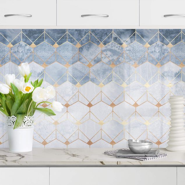 Platte Küchenrückwand Blaue Geometrie goldenes Art Deco II