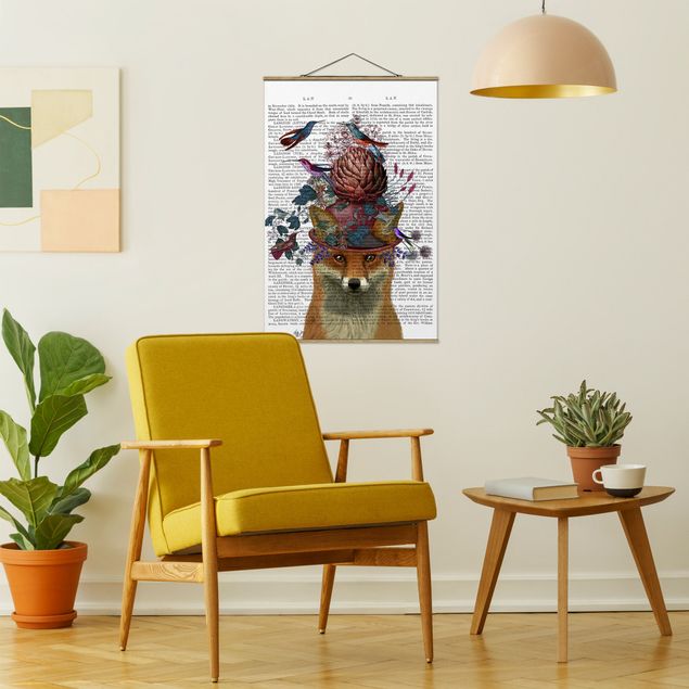 Stoffbilder mit Posterleisten Vogelfänger - Fuchs mit Artischocke