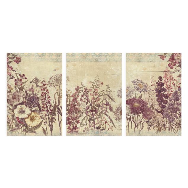 Leinwandbild 3-teilig - Vintage Blumenzeichnung - Hoch 2:3