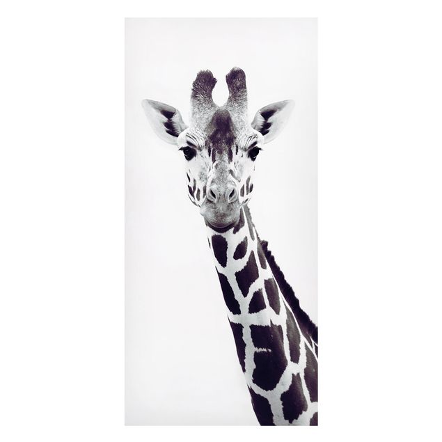 Magnettafel - Giraffen Portrait in Schwarz-weiß - Panorama Hochformat