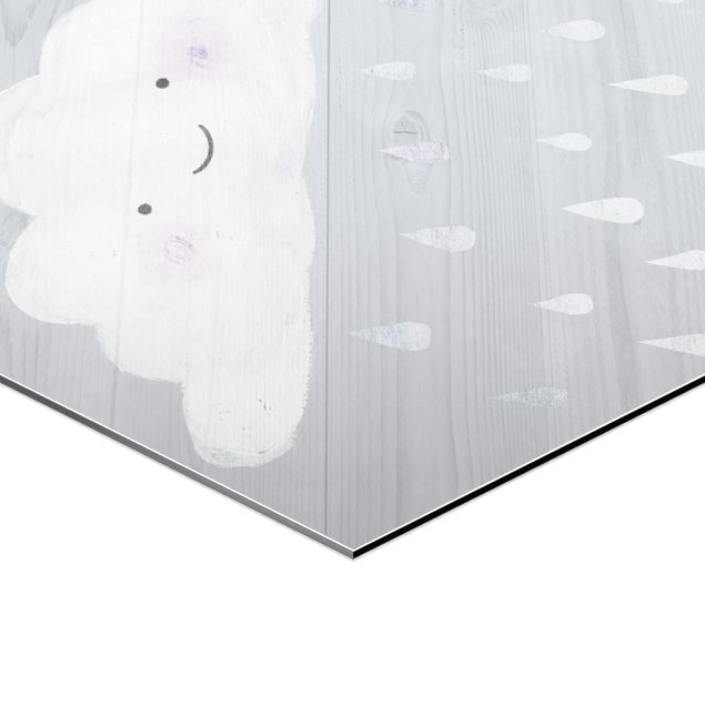 Hexagon Bild Alu-Dibond - Wolke mit silbernen Regentropfen