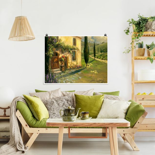 Moderne Poster Italienische Landschaft - Zypresse