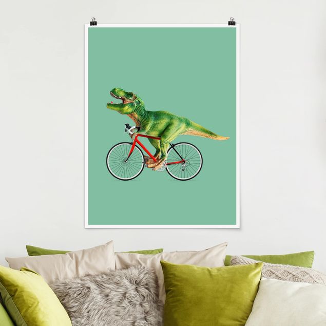 Riesenposter XXL Dinosaurier mit Fahrrad