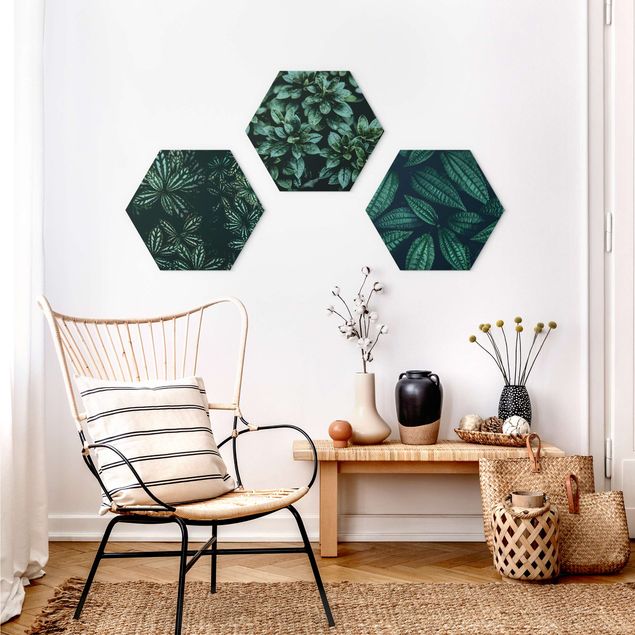 Hexagon-Bilder Blätter Trio