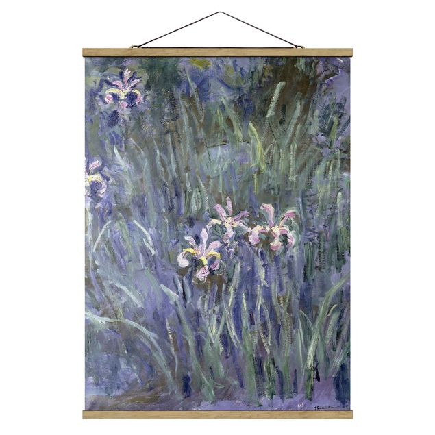 Stoffbild mit Posterleisten - Claude Monet - Schwertlilien - Hochformat 3:4