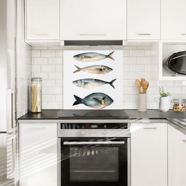 Küchenspritzschutz Vier Fische in Aquarell I