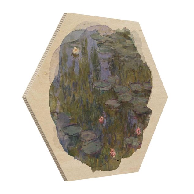 Wandbild Holz Wasserfarben - Claude Monet - Seerosen (Nympheas)