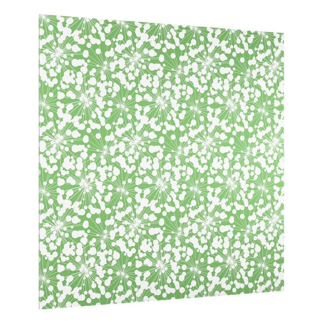 Spritzschutz Natürliches Muster Pusteblume mit Punkten vor Grün
